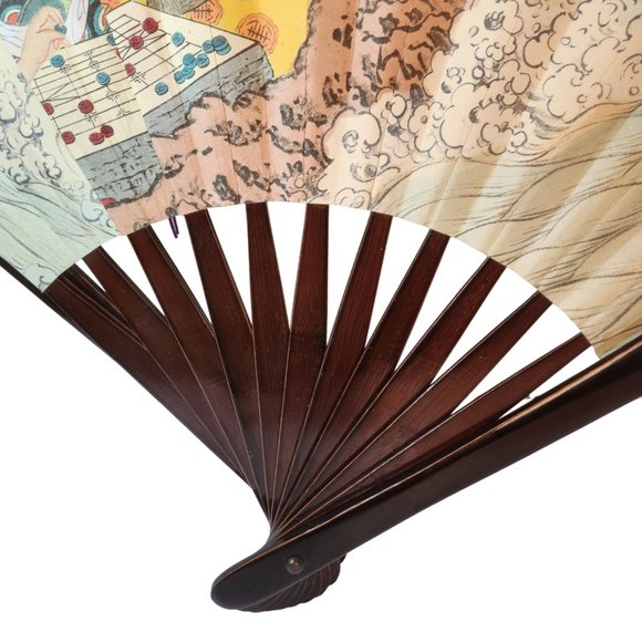 Japanese Folding Fan Ink Wash Pattern Silk 36" x 20" Spread - Picture 12 of 14